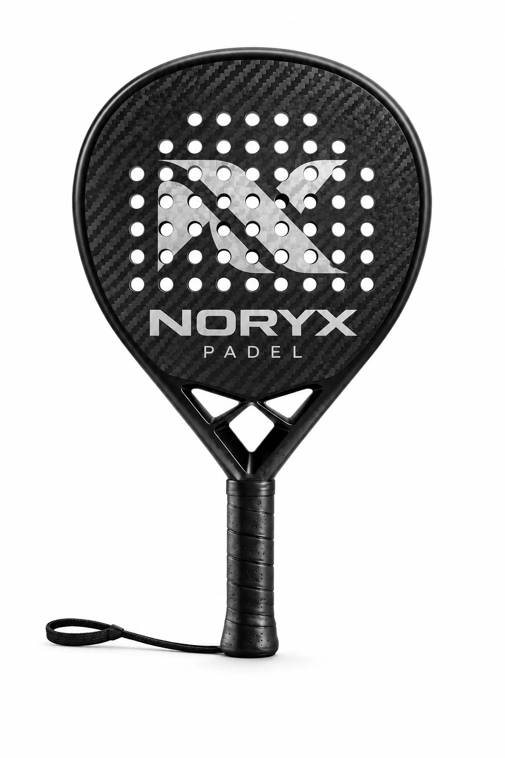 Full NORYX advanced graphite racket concept on white, with numbered design callouts